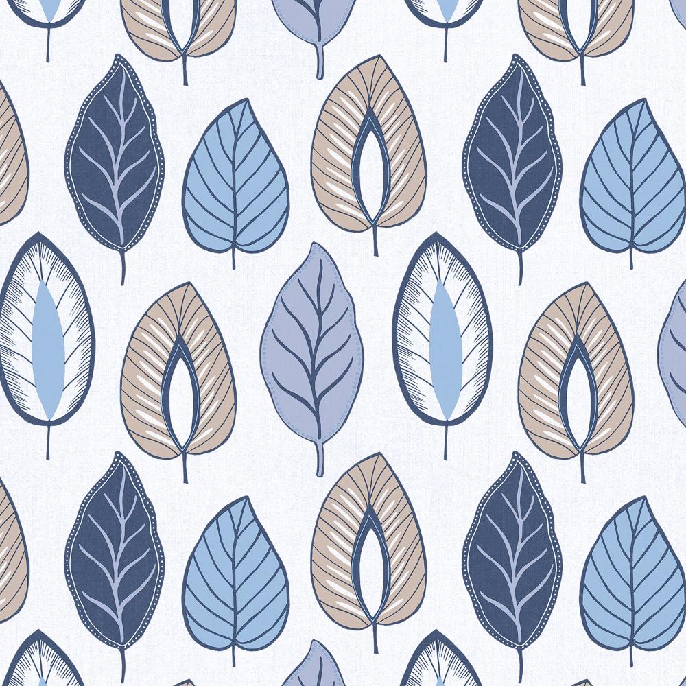Patton Wallcoverings JJ38013 Rewind Chic Leaf In Shades Of Blue And Taupe Wallpaper